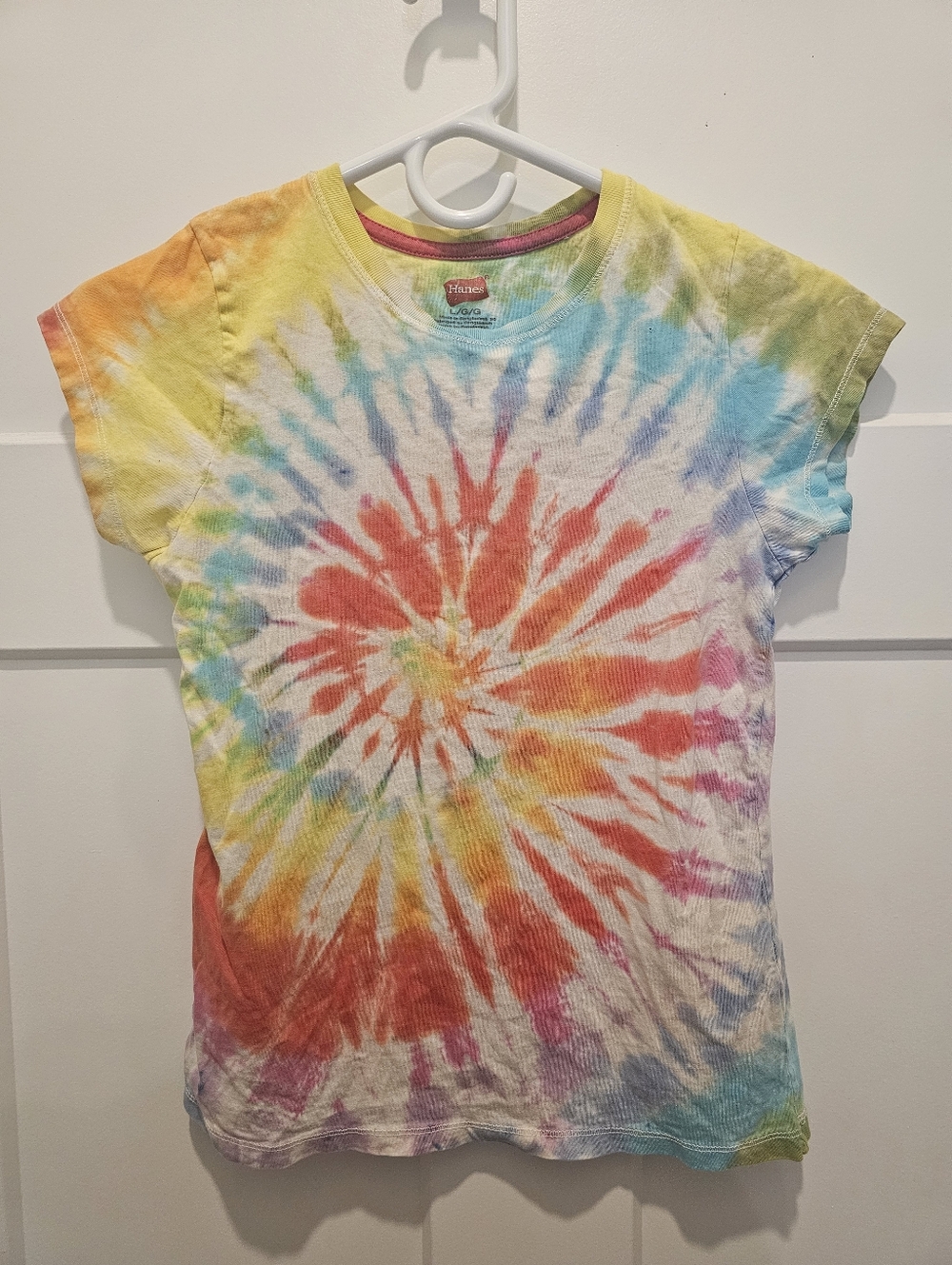 Hanes Kids Girls Tie Dye 100% Cotton Short Sleeve Shirt Multi Color Large Tshirt